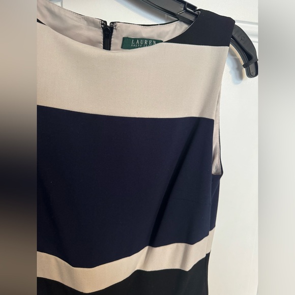 Ralph Lauren Striped a-line dress with pleated skirt  (black, navy & neutral) - Picture 4 of 8